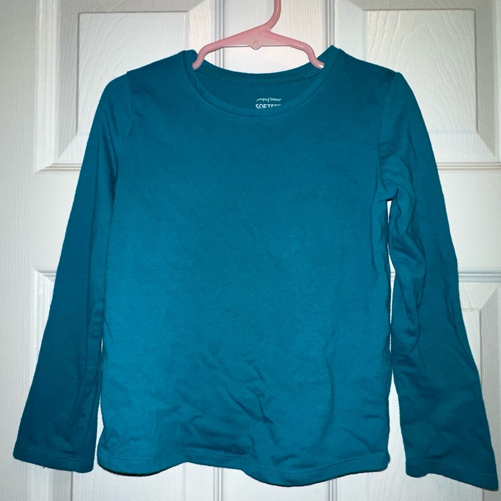 Jumping Beans Girls Size 5T Teal Blue Cozy Knit Long Sleeve Softest Tee EUC